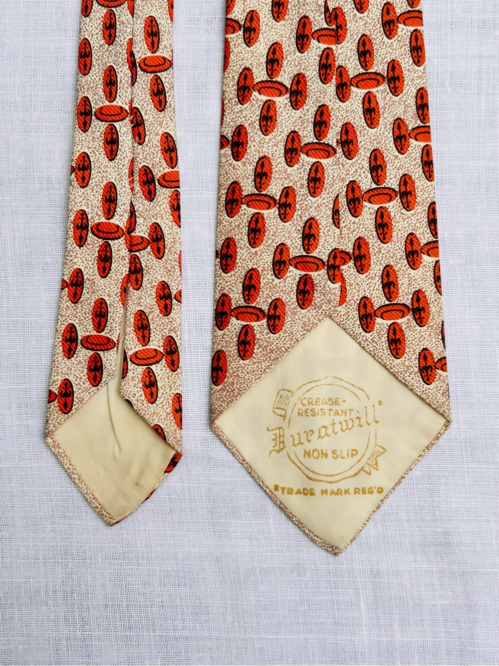 Vintage Midcentury 1950s Orange & Taupe Raxon Satin Acetate Tie 3 1/2”